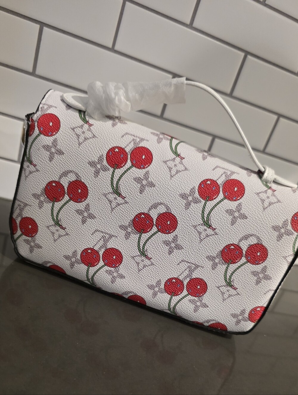 Cherry Print Crossbody Bag with Gold Hardware - Picture 3 of 5